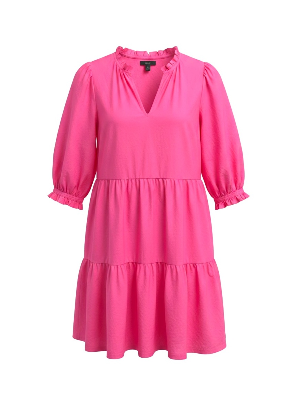 J. Crew Hot Pink Tiered V-Neck Ruffle Flowy  cotton Midi Dress